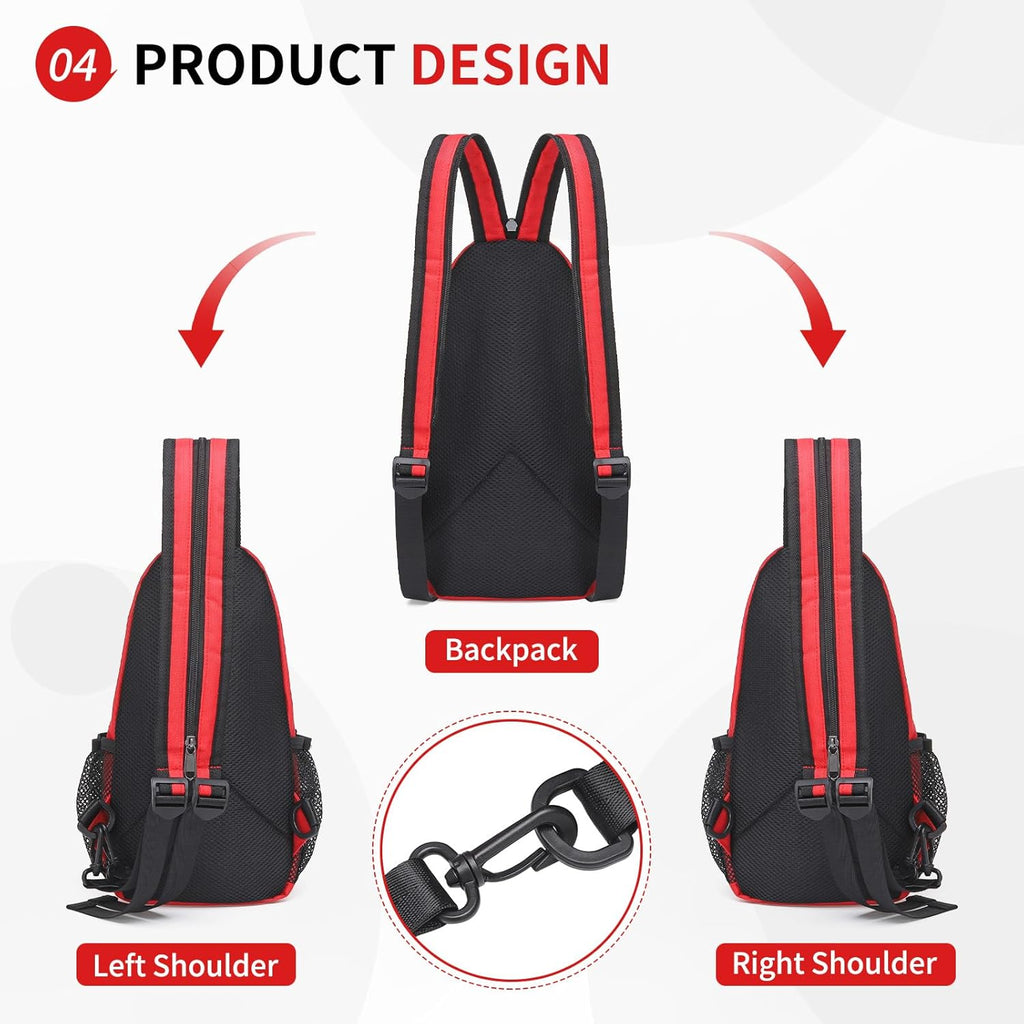 Skiennix Convertible Sling Bag - Lightweight Crossbody Backpack for 7.9" Tablet | Casual Travel & Hiking (Red)