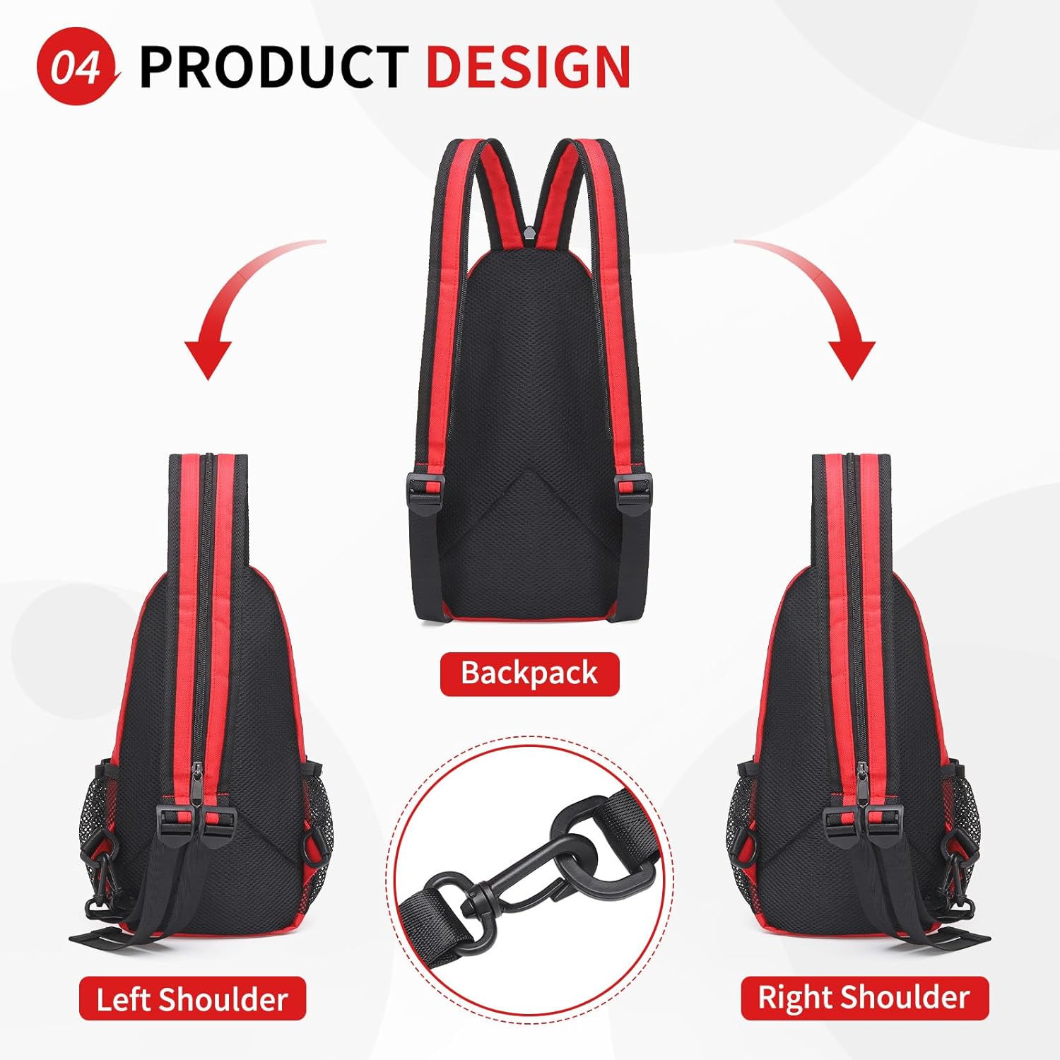 Skiennix Convertible Sling Bag - Lightweight Crossbody Backpack for 7.9" Tablet | Casual Travel & Hiking (Red)