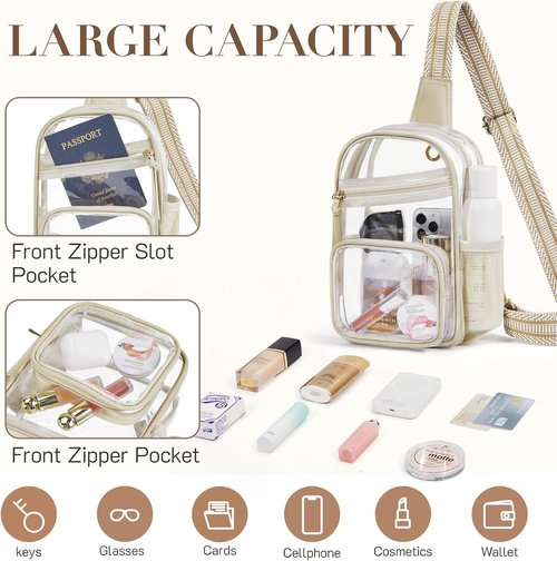 Missnine Clear Sling Bag - Stadium-Approved Crossbody Purse with Side Mesh Pocket | Perfect for Sports & Concerts