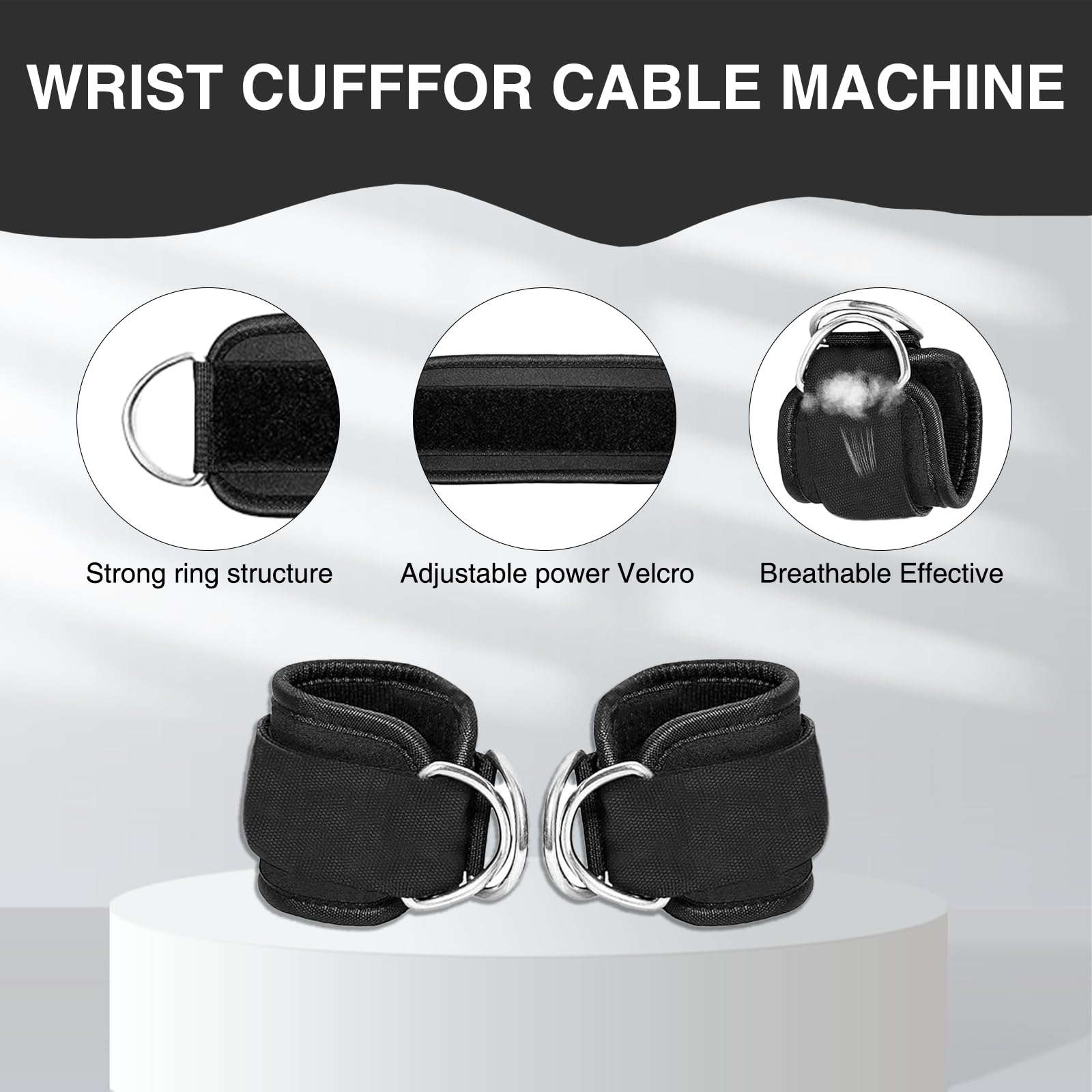 Qiyuda 2 Pcs Wrist Cuffs Lifting Straps with D Rings for Cable Machine, Adjustable Gym Weightlifting Straps