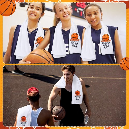 Fanfanwin Microfiber Basketball Towels - 12 Pcs Embroidered Sports Team Gifts | 11.81 x 27.56 Inch (White)