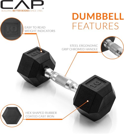 CAP Barbell Coated Hex Dumbbell Weights - Choose From 10-120 lbs | Durable & Versatile Options