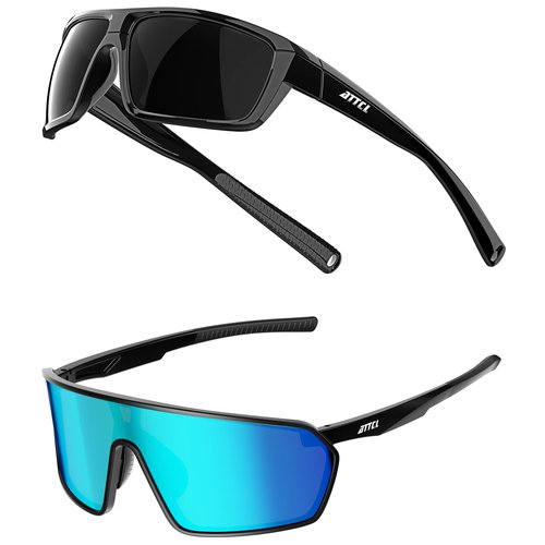 ATTCL Bundles Unisex Cycling Glasses Men Women Teens Sports Biking Sunglasses:(5001-black)+(KC05-Black-Blue)