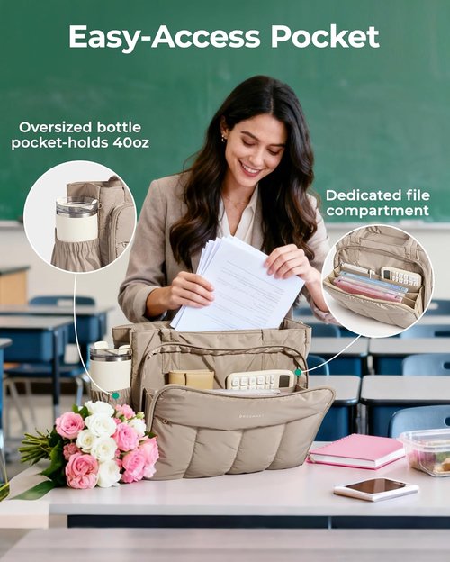 BAGSMART Tote Bag for Women - Insulated Teacher Tote | Large Puffer Work Handbag