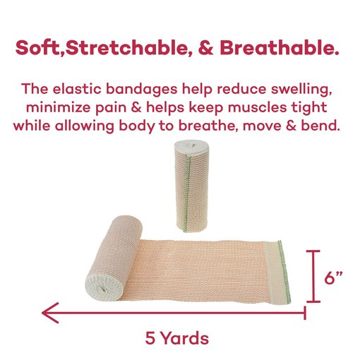 Dealmed 6" Elastic Bandage Wrap with Self-Closure – 10 Elastic Bandages, 5 Yards Stretched Compression Bandage Wrap, Wound Care Product for First Aid Kit and Medical Facilities