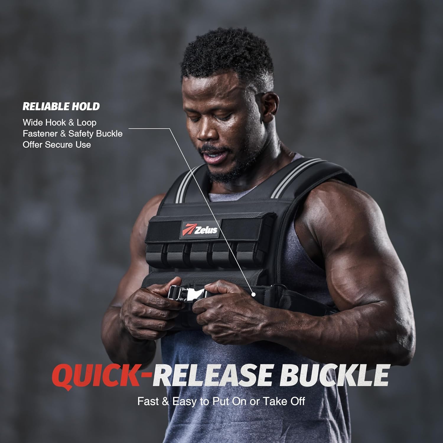 ZELUS Weighted Vest for Men - Adjustable 23/36/45 lb. with Reflective Strips for Strength Training