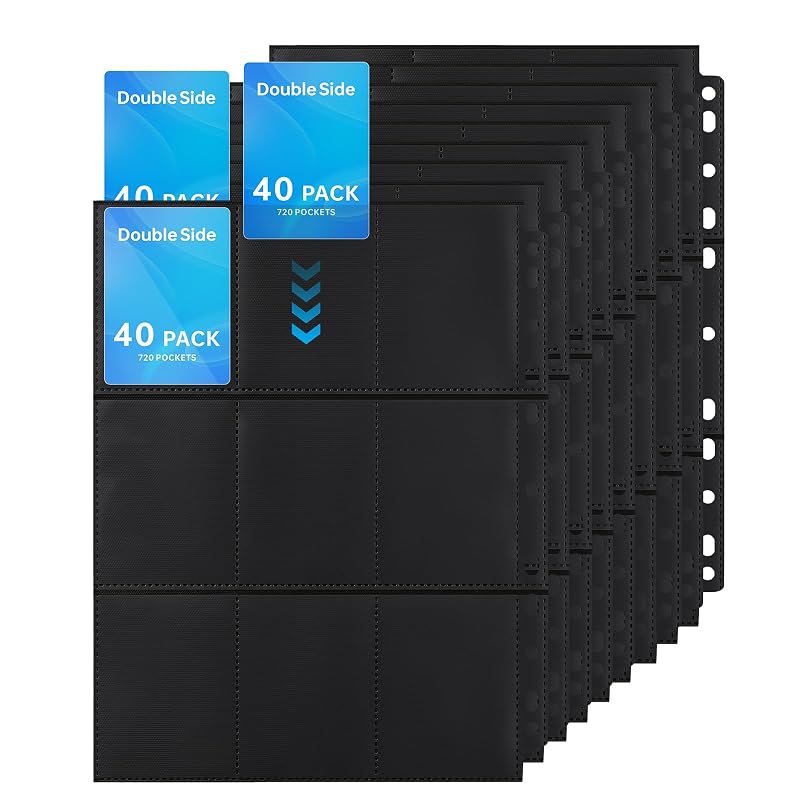 40 Pack 720 Pockets Trading Card Binder Sleeves 9 Pocket Pages - Black (Variation: Black Card Sleeves+9 Pocket 720)