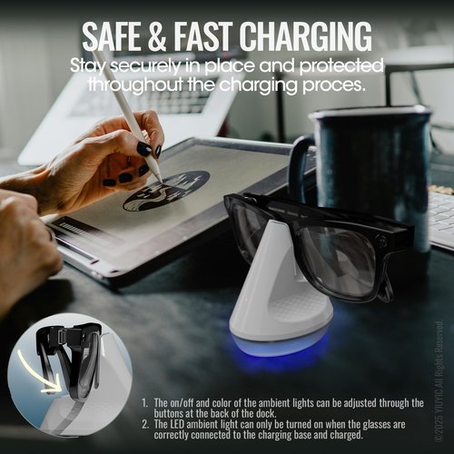 Charging Stand Compatible with Ray Ban Meta GEN 1 Wayfarer/Headliner/Skyler Glasses, RGB LED Ambient Lighting, Features a Dedicated Output Port for Eyeglass Cases, for Ray Ban Meta GEN 1 Accessories