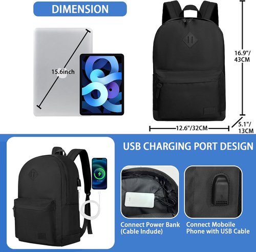 Goloni Anti-Theft Laptop Backpack - Water Resistant 17.3 Inch Travel Bag with USB Charging | Large Capacity for Men & Women