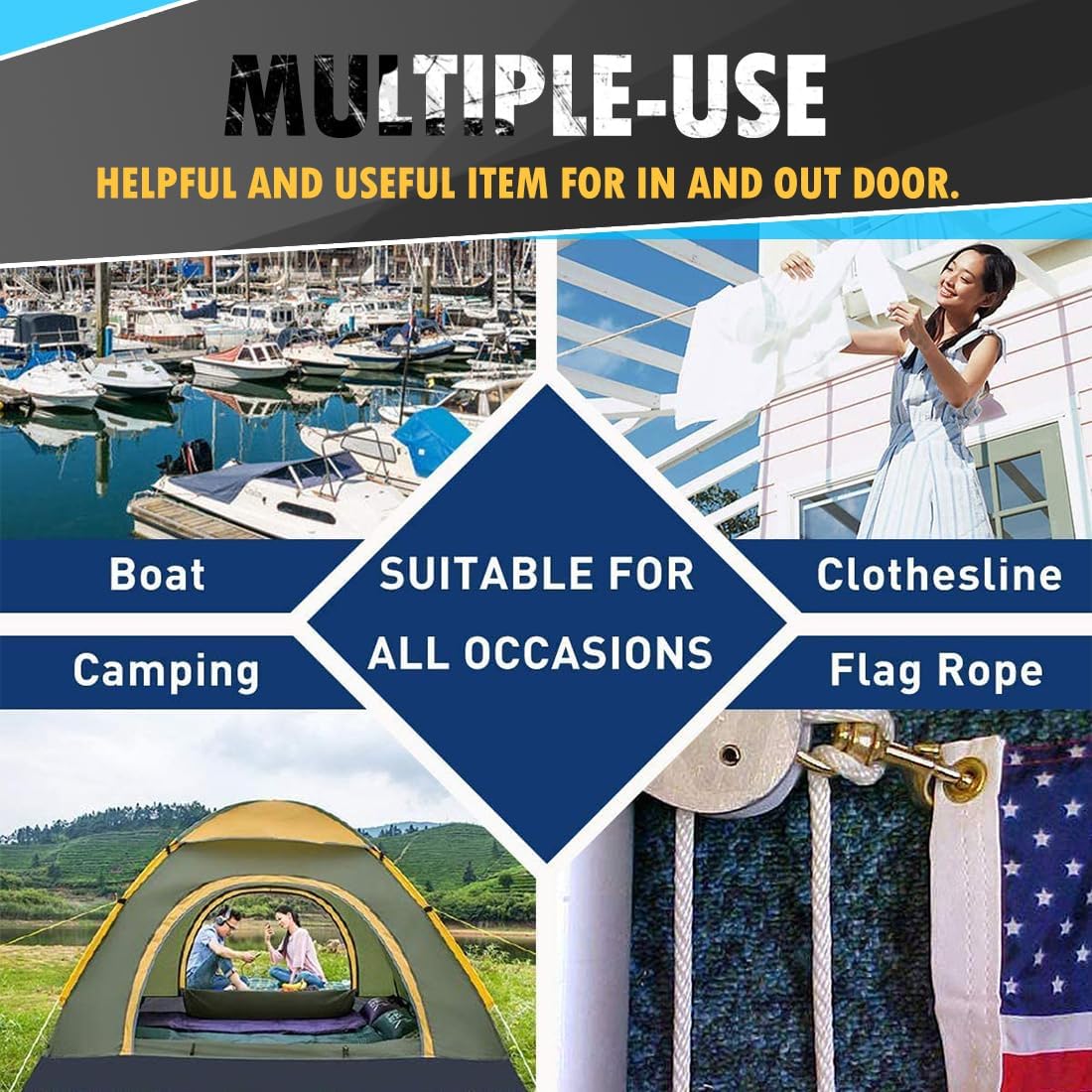 Skiennix 90 ft Polyester Rope - Durable 1/4 Inch Nylon-Like Utility Line for Camping & Climbing (Black)