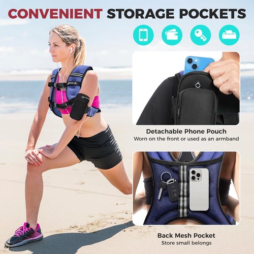 BAGAIL Comfort-Fit Weighted Vest - Even Weight Distribution for Faster Weight Loss | 5-30lbs, Detachable Phone Pouch, Reflective Stripes