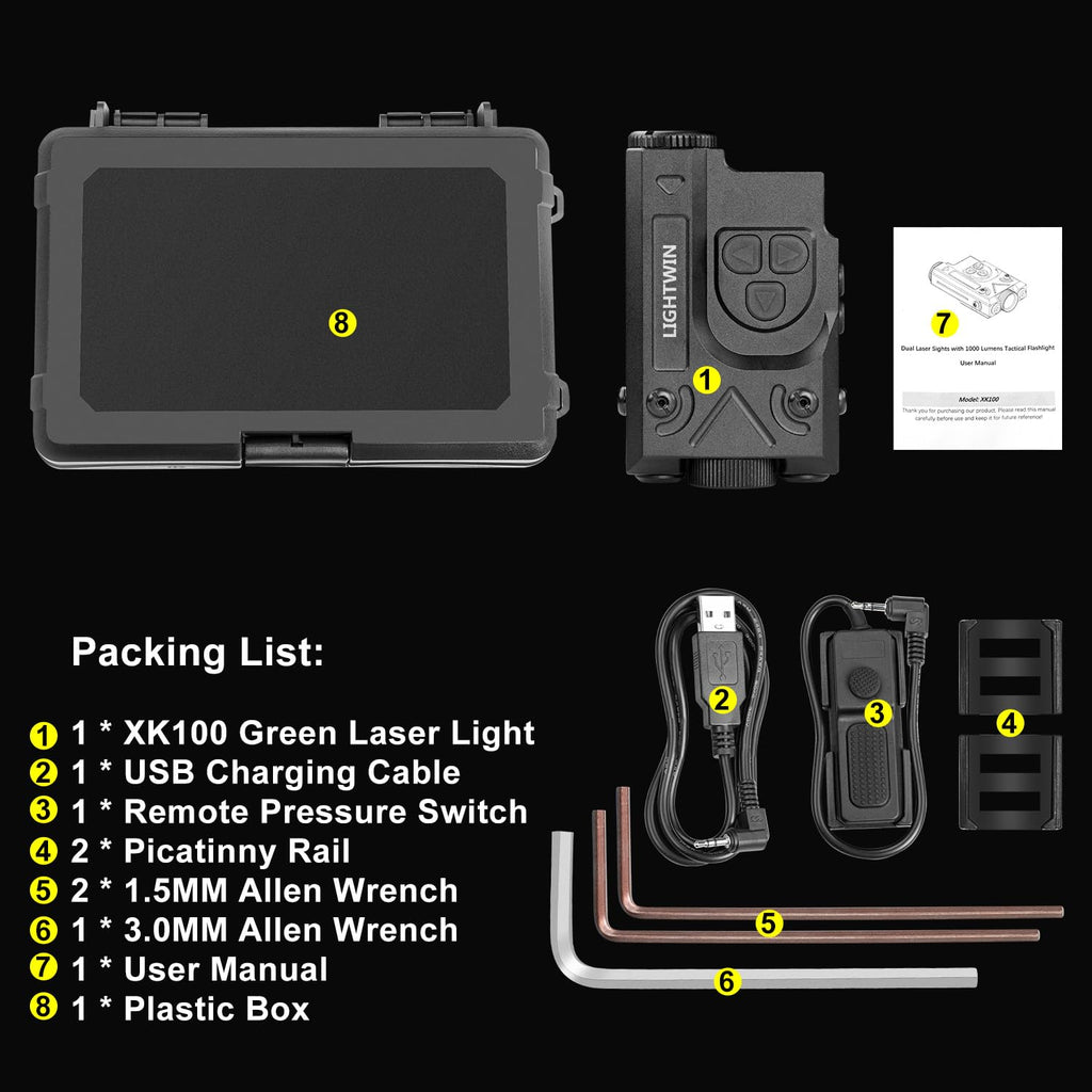 SMSlaser Compact Green Laser Sight + Infrared(IR) Laser Sight with 1200 Lumens Tactical Flashlight, 4-Level Brightness, Strobe Function for Laser and Flashlight, Housed in Hard-Anodized Aluminum Alloy