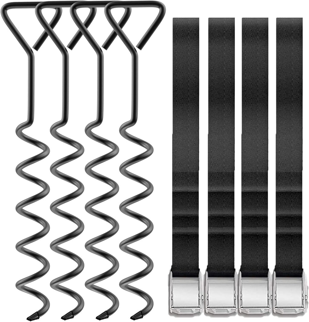 Skiennix Heavy-Duty Trampoline Stakes | 15.84" Galvanized Steel Corkscrew Anchors Kit (Set of 4)