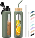 Kodrine 24 oz Glass Water Bottle - Bamboo Straw & Spout Lids with Handle | Time Marker for Sports & Travel