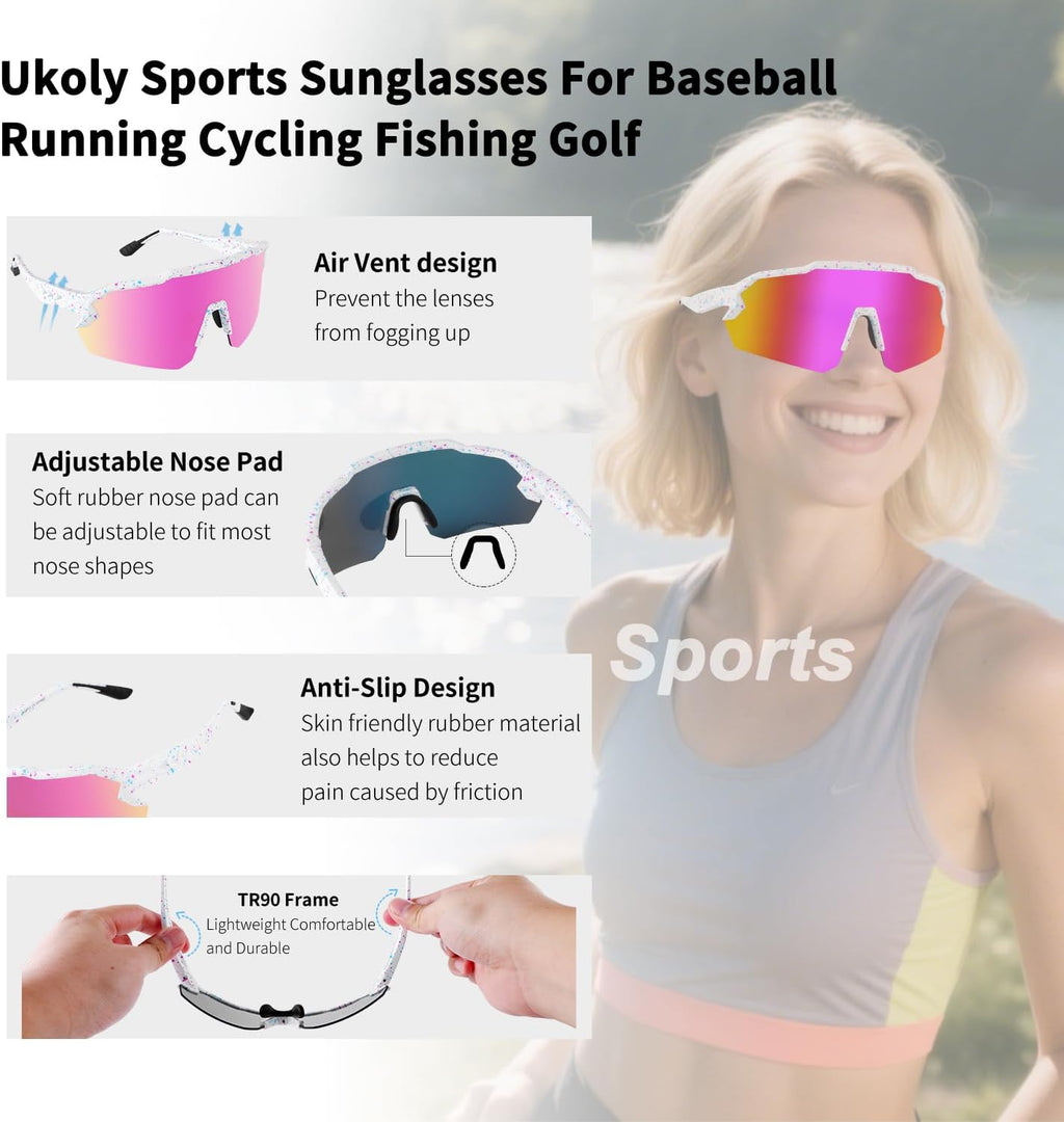 Ukoly Baseball Sunglasses - UV400 Protection Sports Eyewear for Men & Women | Lightweight TR90 Frame