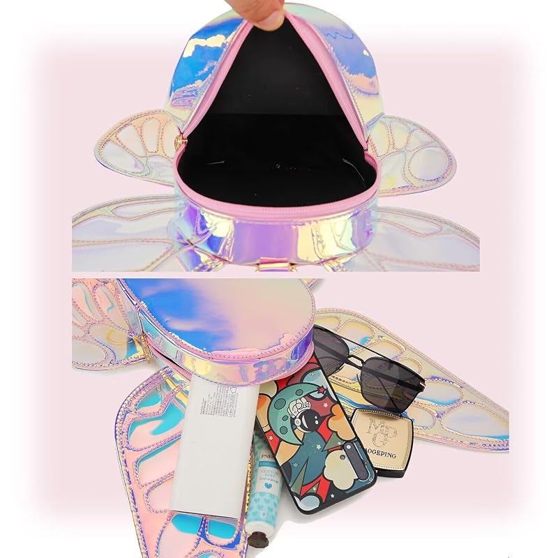 Women's Laser Holographic Backpack with Butterfly Angel Wings - Variation: Laser Pink