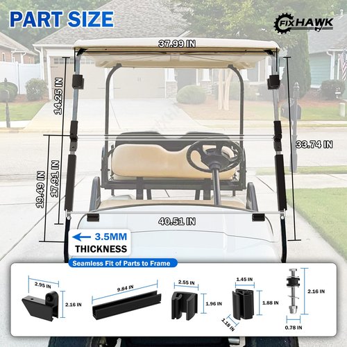 FIXHAWK EZGO Golf Cart Windshield, Foldable Clear Windshield Fit for EZGO TXT/ DCS / PDS 1995-2013 Gas and Electric Golf Cart, PC UV Resistant Clear EZGO Windshield
