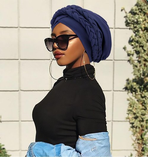 DRESHOW African Women Turban Caps Cotton Beanie Twist Headscarf Pre-Tied Double Twisted Braids Wrap Hat Headwraps for Black Women Chemo Cancer Cap