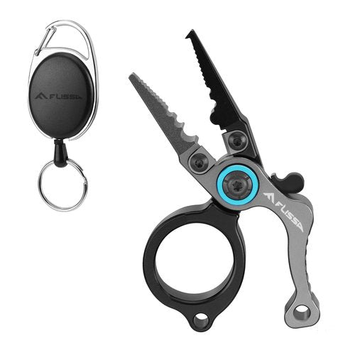 FLISSA Mini Fishing Pliers with Fly Fishing Zinger Retractor, Fish Hook Remover Tool, Split Ring Pliers for Saltwater & Freshwater, Tungsten Carbide Cutters, Fishing Gear Gift for Anglers