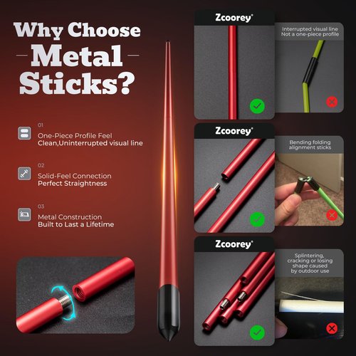 Zcoorey Golf Alignment Sticks 2-Pack, 48" Metal Alignment Stick - Threaded for Solid One-Piece Feel, Rigid & Straight with Carry Tube, Golf Training Aid & Swing Trainer for Swing Path & Stance