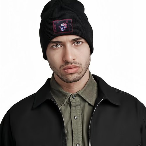 Skull Goth Beanies Hat, Vintage Cool Skeleton Gothic Halloween Men's and Women's Winter Warm Black Fashion Spooky Knit Hat