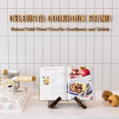 Cookbook Stand by Rustic Brown | Kitchen Counter Holder for Echo Show 15 & 21, iPad, Recipes