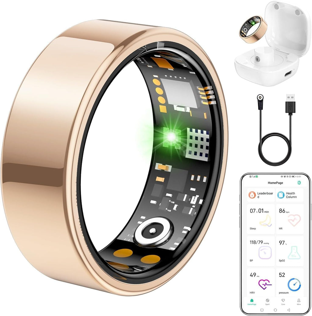 Skiennix Smart Ring - Health Tracker with Heart Rate, Blood Oxygen & Sleep Monitor | IP68 Waterproof, Rose Gold, Size 9
