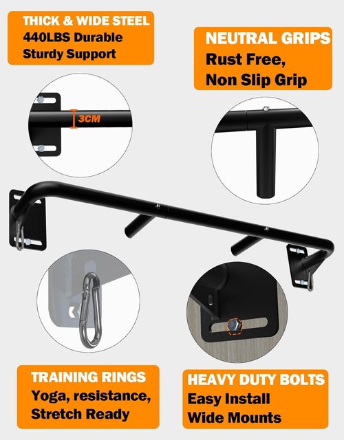 Fitarc Joist Mount Pull Up Bar - Heavy Duty Steel Chin Up Bar for Home Gym | Ceiling & Wall Mount