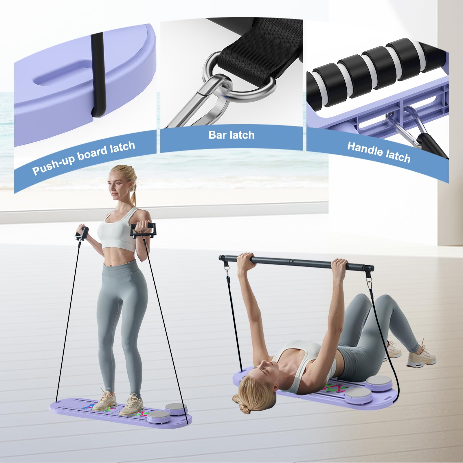 Pilates Board - 2026 Updated Pilates Reformer Machine Set, Multi-Purpose Foldable Pilates Reformer Board for Home, 6 in 1 Pilates Sliding Board (Purple)