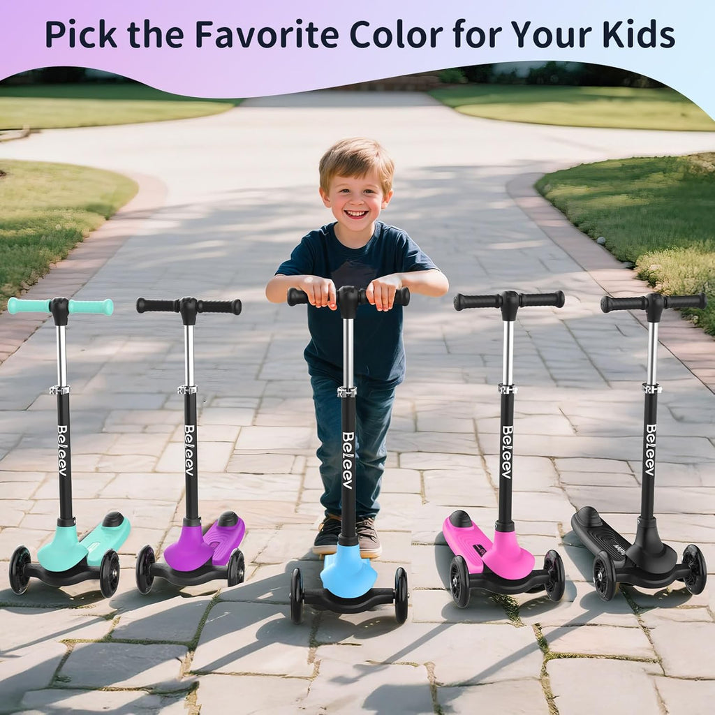 BELEEV A6 Kids Scooter - LED Light-Up Wheels & Deck | Adjustable 3-Wheel Kick Scooter for Ages 3-8