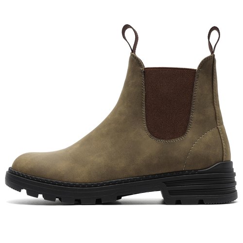 Cestfini Women's Low Heel Chelsea Boots Round Toe Elastic Ankle Booties Ladies Casual Slip On Leather Shoes 8.5, Khaki