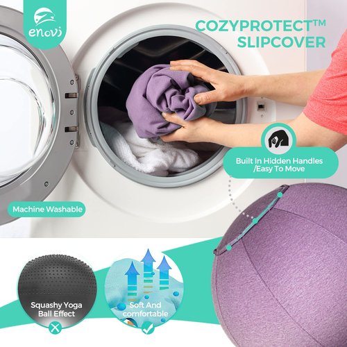 ENOVI ProBalanceΩ Yoga Ball Chair, Exercise Ball with Slipcover and Base for Office and Home, Birthing and Pregnancy, 55cm, FG