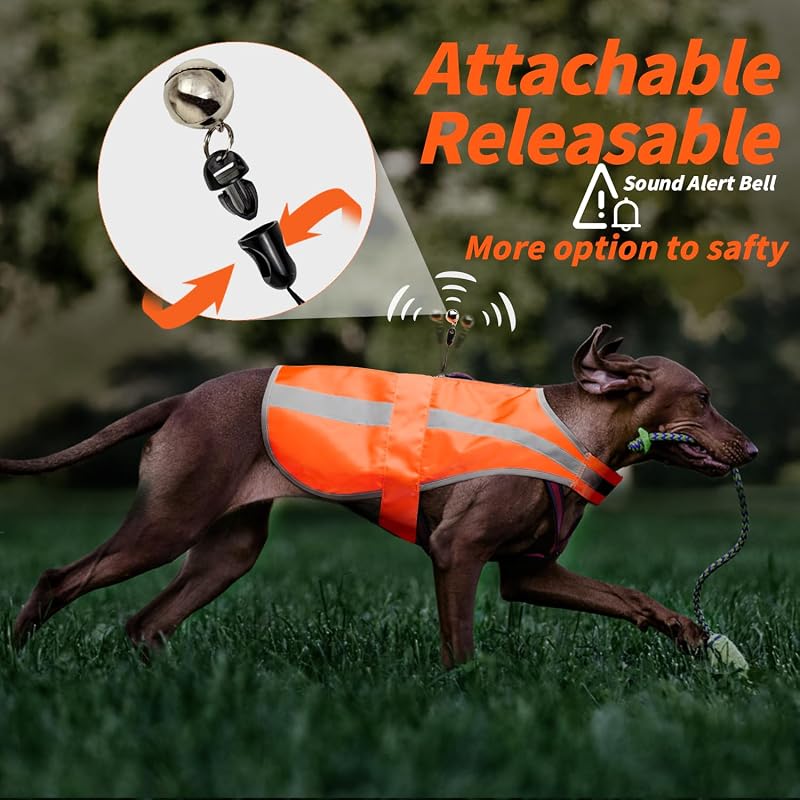 Reflective Dog Vest Blaze Orange - High Visibility Safety Harness with Removable Bell (Variation: Blaze Orange+L) for Medium to Large Breeds