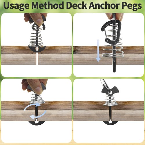 12 Pack Deck Anchors Pegs with Carabiners - Aluminum Rope Tensioner; Tent Tie Down Stakes, Windproof Canopy Tent Anchors, Outdoor Camping Accessories