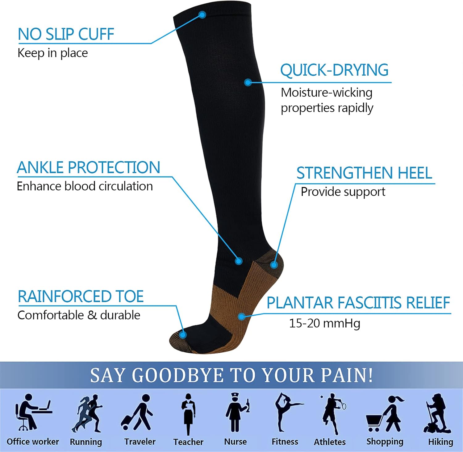 Skiennix Copper Compression Socks - 8 Pairs for Enhanced Circulation | Unisex Design