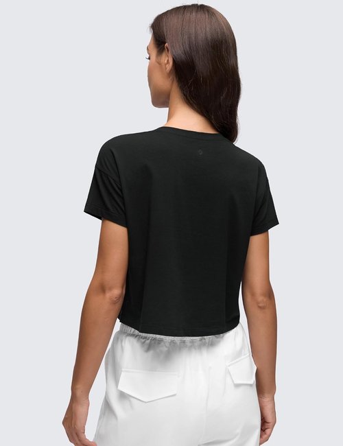 CRZ YOGA Pima Cotton Crop T-Shirts for Women - Relaxed Fit Short Sleeve Workout Tops