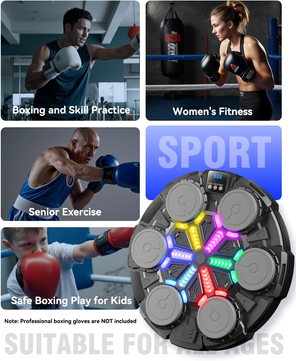 Skiennix Music Punching Machine - Bluetooth Wall Boxing Pad with Rhythm Lights & 3 Speed Modes | Home Fitness Equipment for Kids & Adults