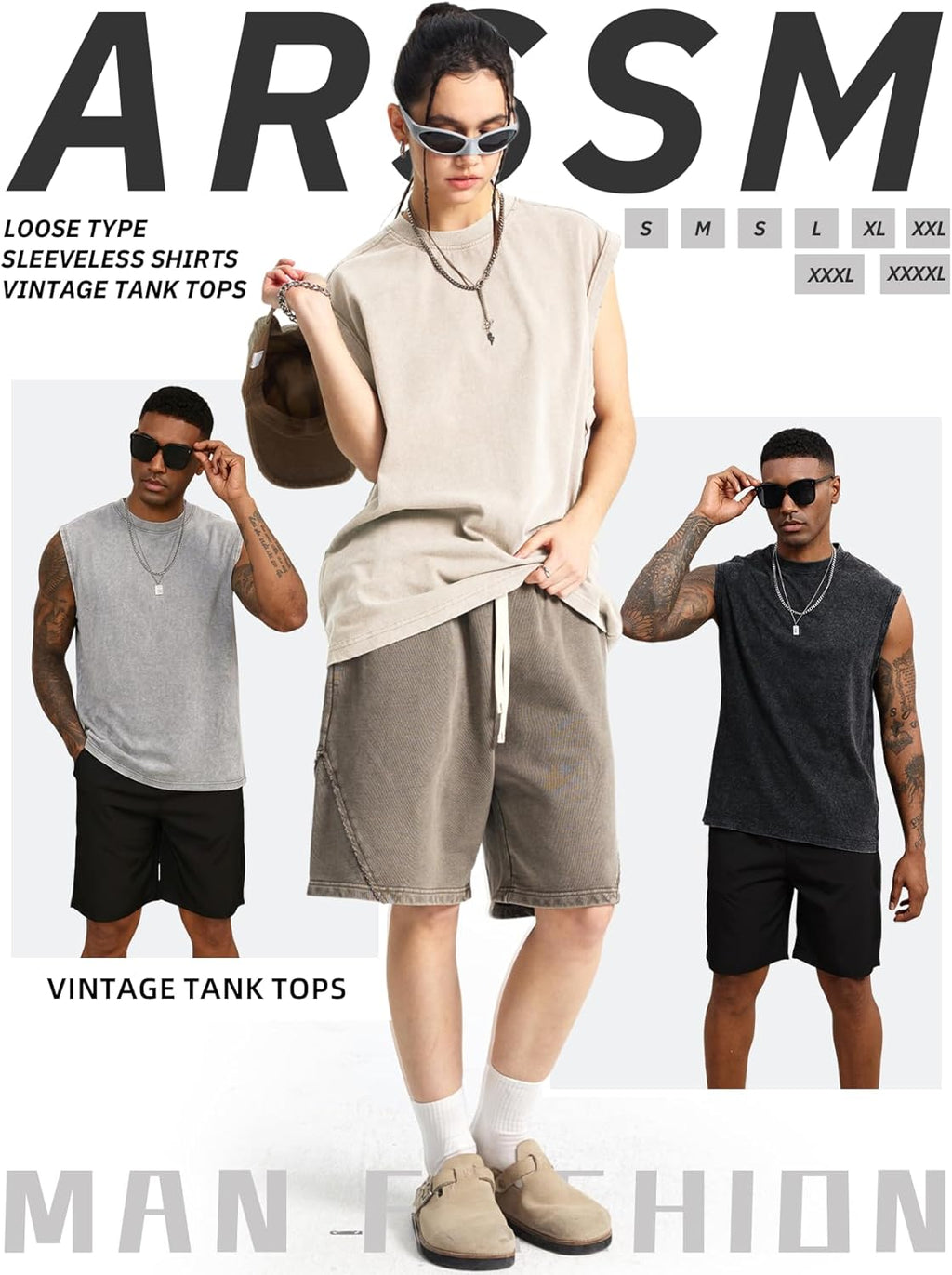 Arssm Sleeveless Men's Tank Tops - Cotton Acid Wash Tees for Muscle Workout & Running