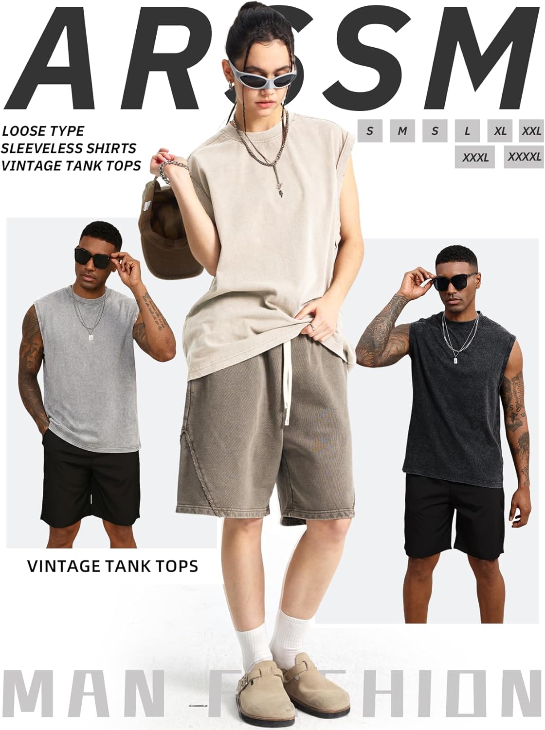 Arssm Sleeveless Men's Tank Tops - Cotton Acid Wash Tees for Muscle Workout & Running