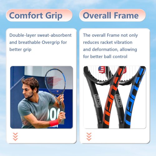 Adult 2 Player Tennis Racket Perfect for Beginner and Professional Players, 27” Speed Tennis Racquet Include Tennis Balls, Overgrips, Tennis Bag, Vibration Dampe, Cover