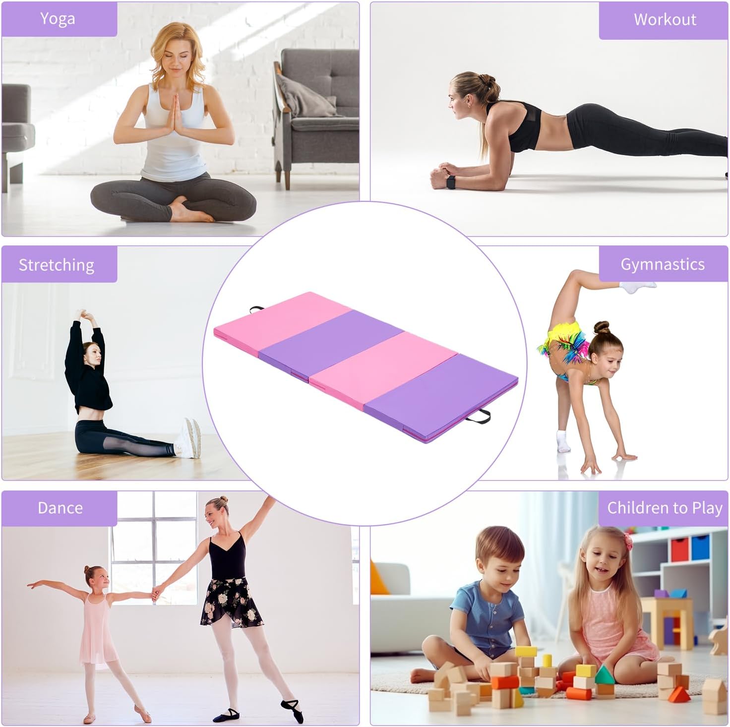 ZENOVA Gymnastics Mat - Foldable Exercise Mat for Home Workouts | 6'x3'x2'' & 4'x8'x2'' Options