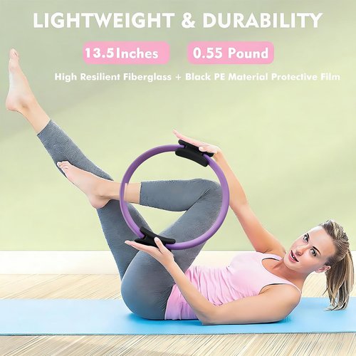 Pilates Ring Kit with Adjustable Ankle Wrist Weights, Resistance Bands, Ball, Pilates Equipment Ball for Home Workout to Tone, Sculpt and Strengthen, Fitness Magic Circle Rings for Yoga Women (Purple)