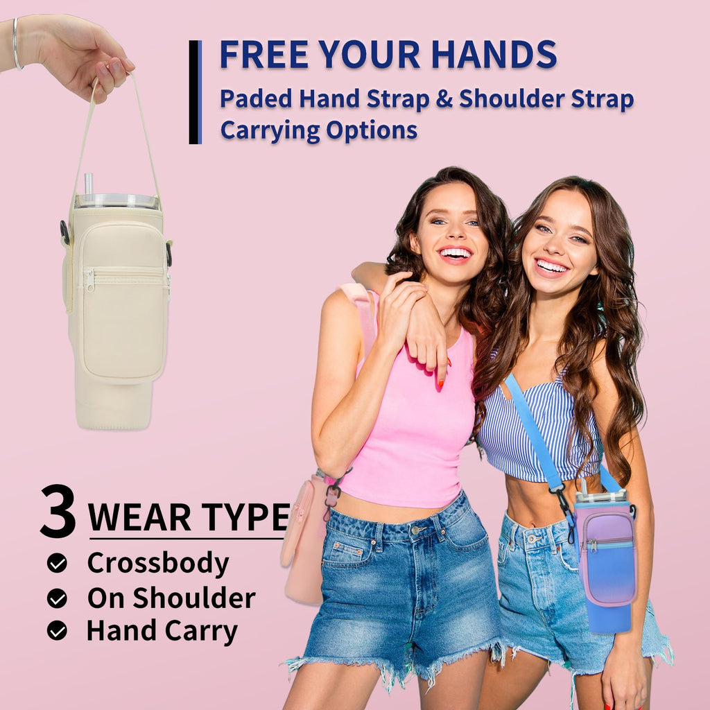 GOEWY Water Bottle Carrier Bag for Stanley 30 oz Tumbler with Phone Pocket Neoprene Water Bottle Holder with Shoulder & Handheld Strap Stanley Cup Accessories