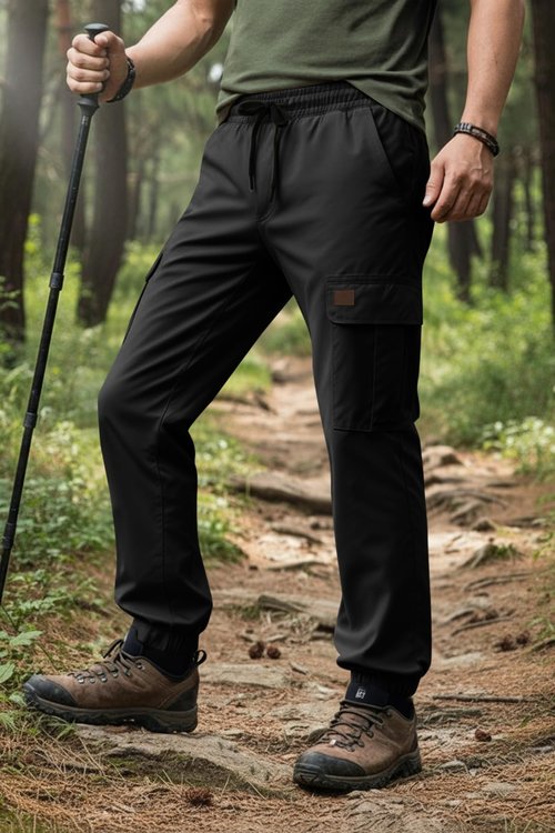 Runcati Mens Cargo Pants Casual Drawstring Elastic Waist Chino Pants Stretch Outdoor Track Joggers Sweatpants Black