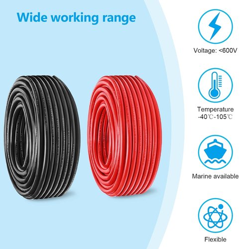 Marine Wire - 6 Gauge Tinned Copper Boat Cable | OFC Oxygen-Free Copper for Automotive & Solar Use (20FT Red & Black)