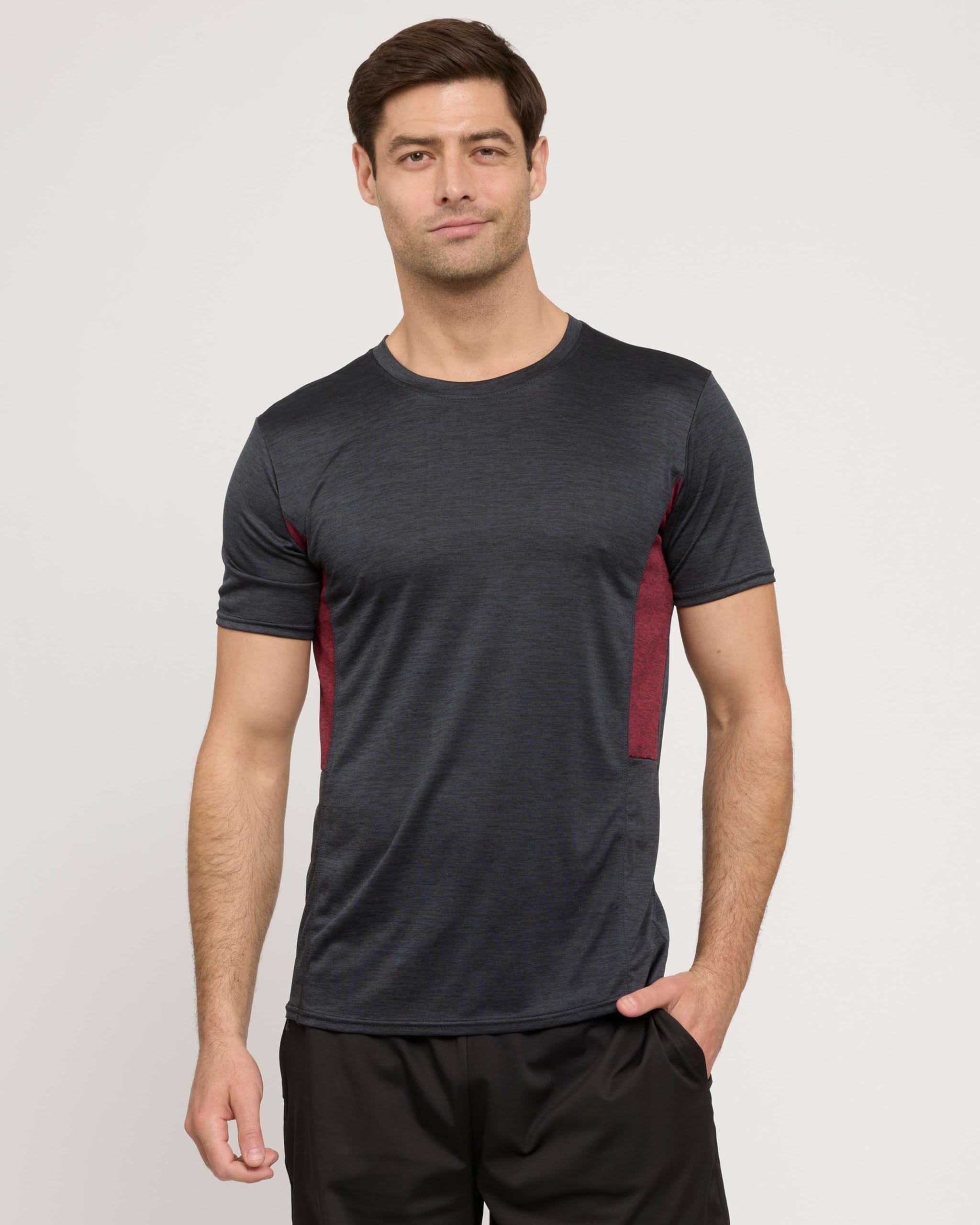 Real Essentials 5 Pack: Men's Dry-Fit Short Sleeve Crew Neck T Shirts Fitness Running Gym Workout Cool Exercise Athletic Tee, Set 5, Medium