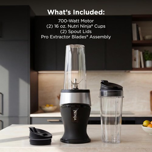Ninja Fit Personal Blender - Portable 700-Watt Smoothie Maker with (2) 16-oz Cups & Lids - Black QB3001SS