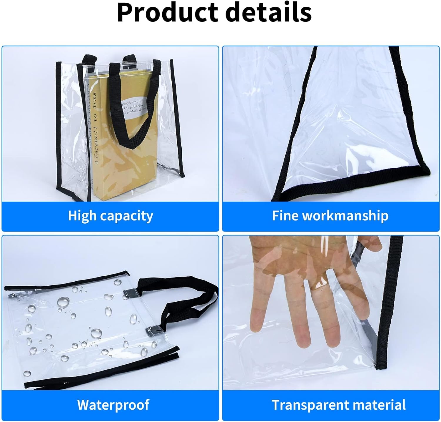 Skiennix Clear Tote Bags - Durable PVC with Handles for Work, Beach, Lunch | 12 x 12 x 6 Inch