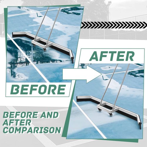 Leyndo 2 Pcs Tennis Court Squeegee 54 inches Floor Broom Commercial with Handle and Wheels Professional Water Remover Stainless Steel Sport Court Accessories, Silver