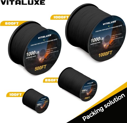 1000lb Paracord Rope - Heavy Duty 4mm Tactical Parachute Cord for Survival Gear & Camping